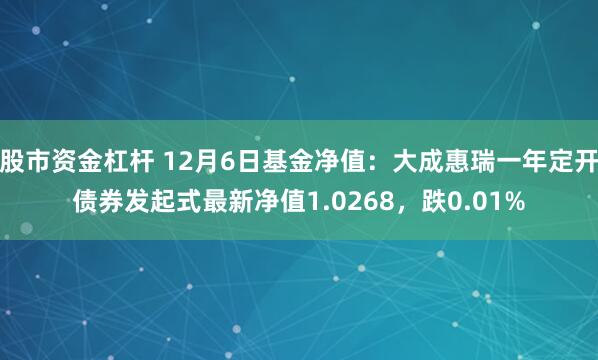 股市资金杠杆 12月6日基金净值：大成惠瑞一年定开债券发起式最新净值1.0268，跌0.01%