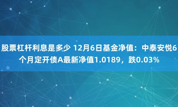 股票杠杆利息是多少 12月6日基金净值：中泰安悦6个月定开债A最新净值1.0189，跌0.03%