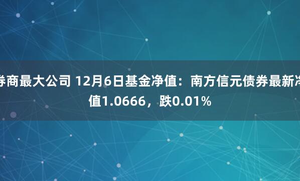 券商最大公司 12月6日基金净值：南方信元债券最新净值1.0666，跌0.01%