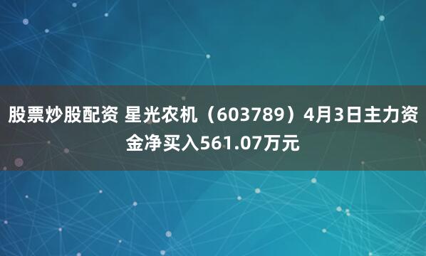 股票炒股配资 星光农机（603789）4月3日主力资金净买入561.07万元