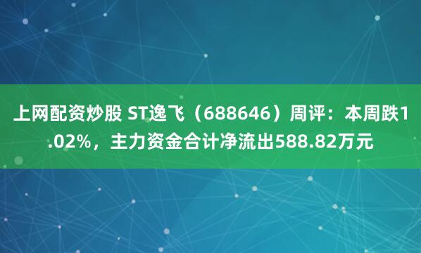 上网配资炒股 ST逸飞（688646）周评：本周跌1.02%，主力资金合计净流出588.82万元